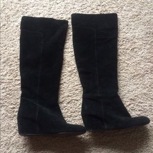 Nine West black suede wedge boots