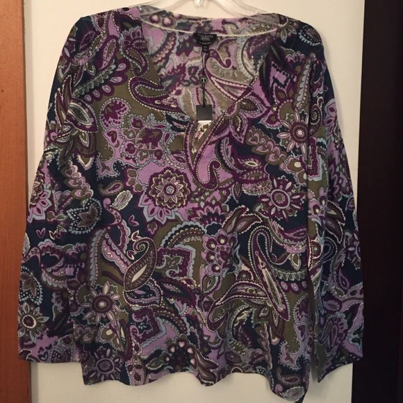 Talbots V-neck lightweight paisley wool sweater - Picture 1 of 3