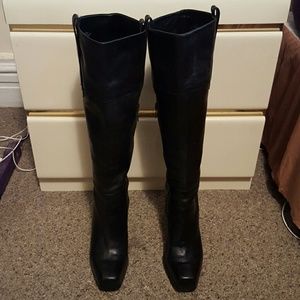 Nine West knee length black leather boots