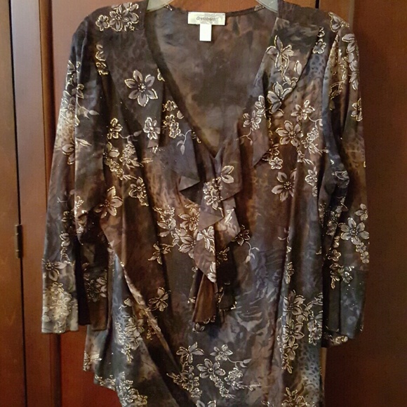 Dress Barn blouse dark brown with gold accents