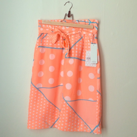 NEW High-waisted Retro Peach/Blue Polkadot Skirt - Picture 1 of 4
