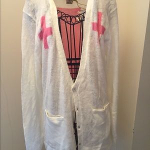 Wild fox couture long cream and pink cardigan