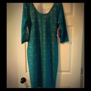 Teal Geometric Lace Dress