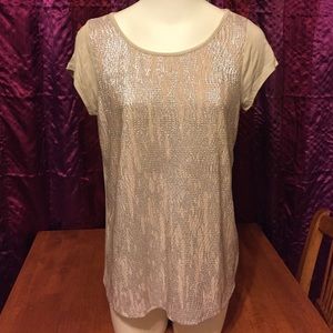 Tan/Nude Sparkly Mixed Media Top from Issi. Medium