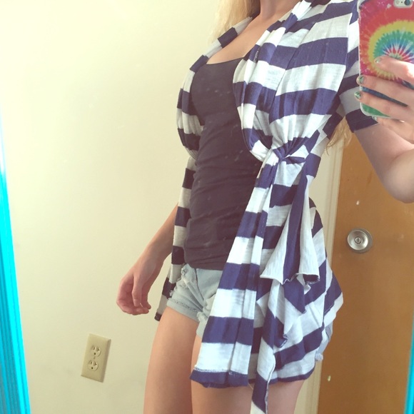 Navy & White Striped Cardigan