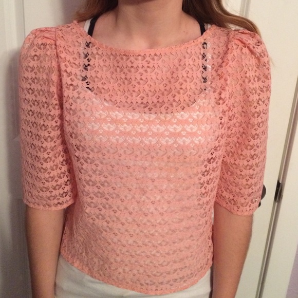 American apparel pink lace 80s shirt