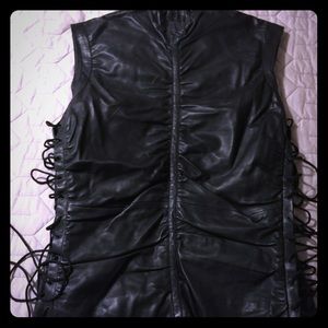 Black 100% Leather Sleeveless Shirt
