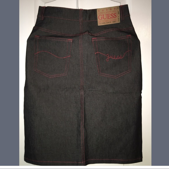 GUESS black denim skirt w/ red stitching - Picture 2 of 4