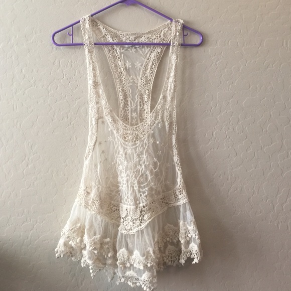 Cream Lace Swim Cover Top
