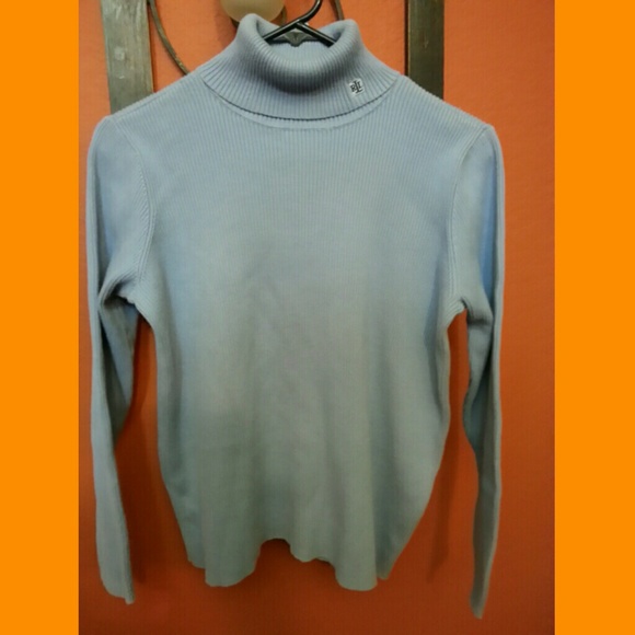 Ralph Lauren blue turtleneck sweater.