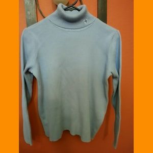 Ralph Lauren blue turtleneck sweater.