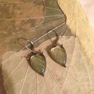 Anthropologie green and silver leaf earrings