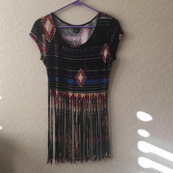 Black tribal crop top with fringe