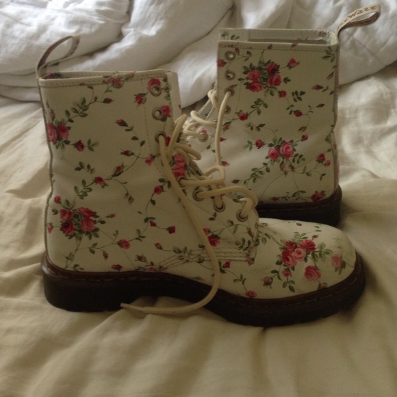White with Pink Flowers Doc Martins