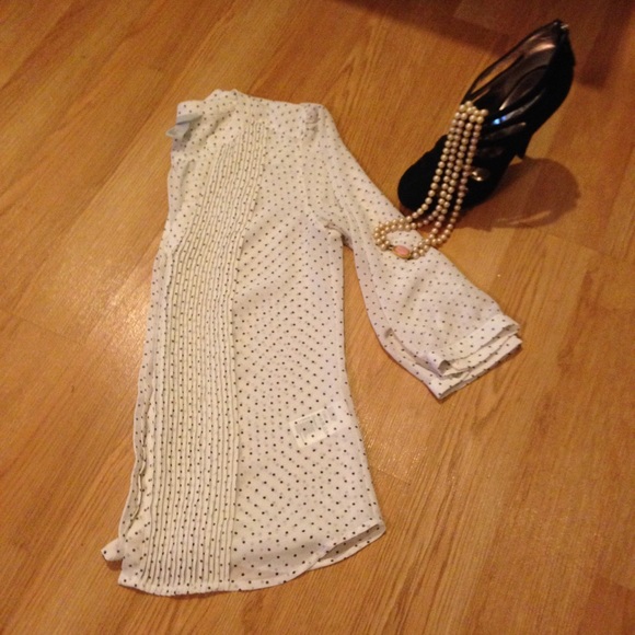 H&M Tops - Cream and Gray Polka Dot Blouse