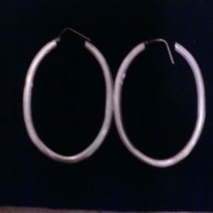 Silver large oval hoop earrings