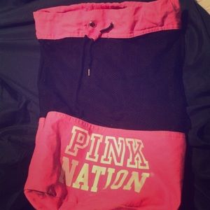 PINK pull string mesh backpack