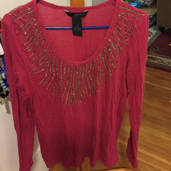 Calvin Klein Pink long sleeve shirt w detail