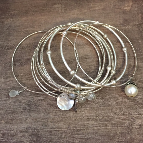 Set of 11 silver bangle bracelets