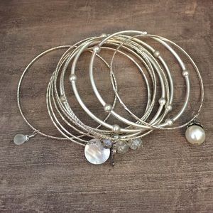 Set of 11 silver bangle bracelets