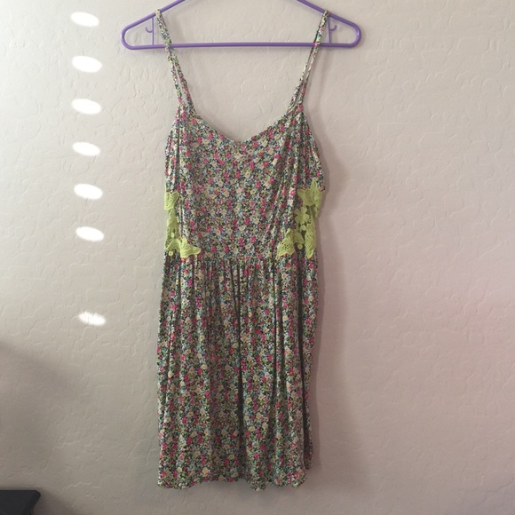 Floral Mini Dress with Crochet sides