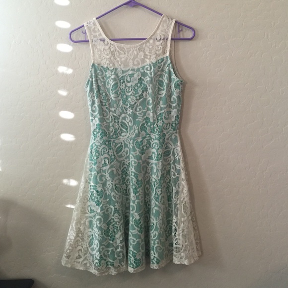 Green with Lace overlay skater dress