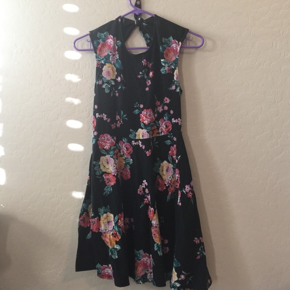 Black Floral Skater Dress