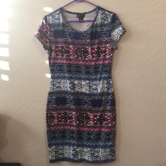 Blue and pink tribal body dress
