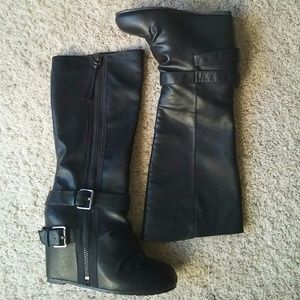 Black Wedge Riding Boots