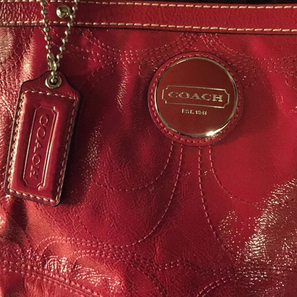 Red Coach signature stitch patten leather tote - Picture 2 of 3