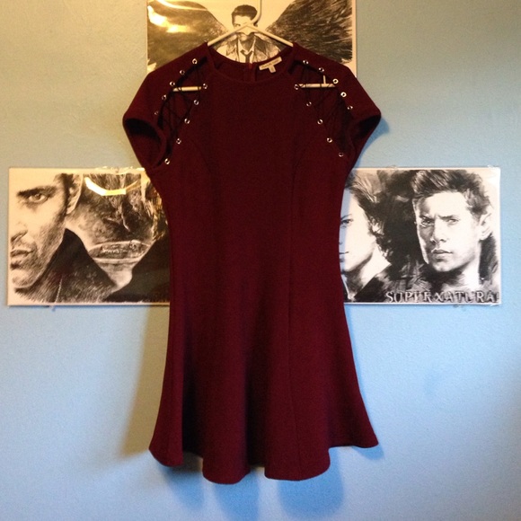 Charlotte Russe Red Skater Dress w/ Tied Sleeves