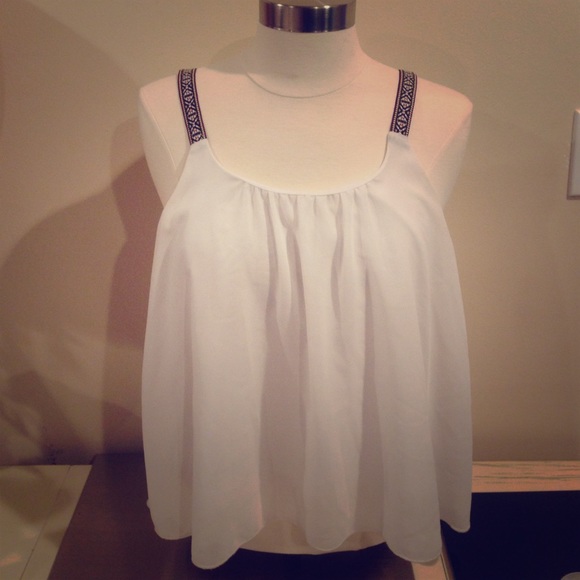 Sheer White Tank With Aztec Patterned Straps