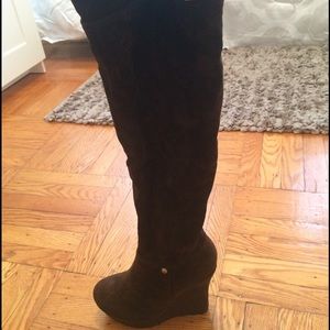 Brown wedge suede high boot. Never worn