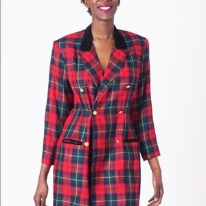 Vintage Plaid Knee Length Blazer