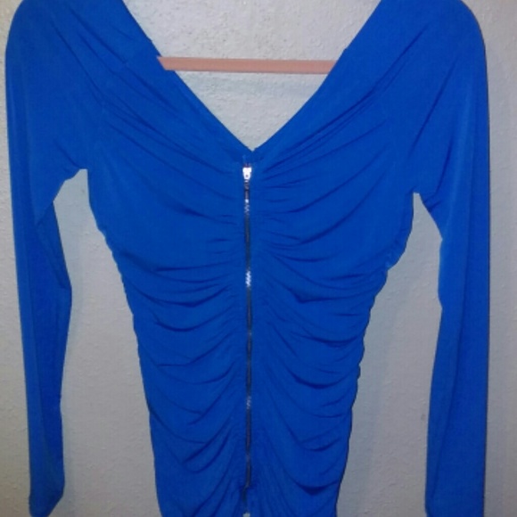 Blue zip up blouse