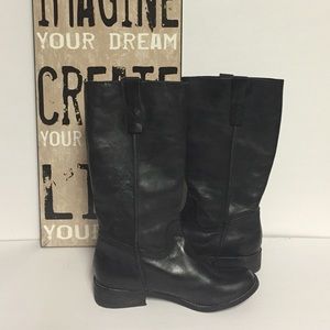 Black Leather Mid Calf Boots, New!