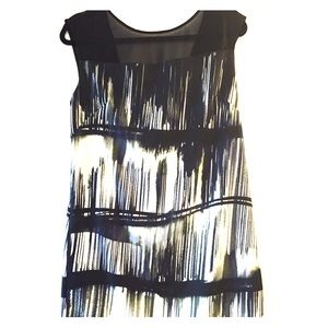 Printed Shift Dress with Sheer Illusion Neckline