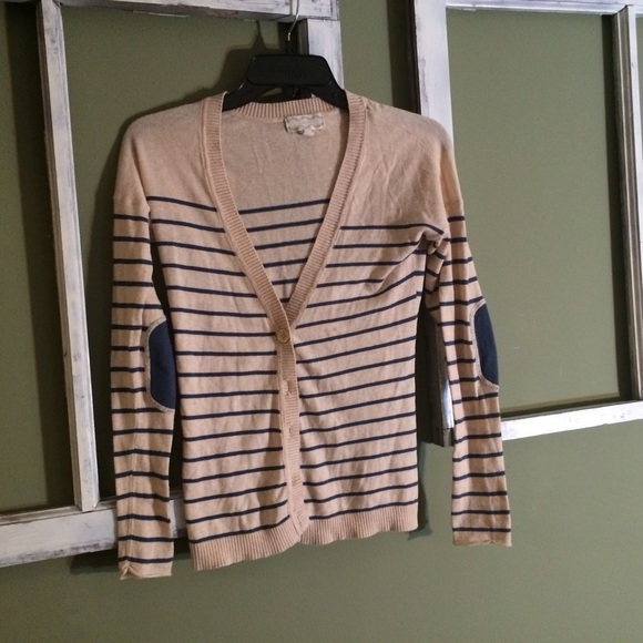 Elbow Patch Striped Sweater Cardigan