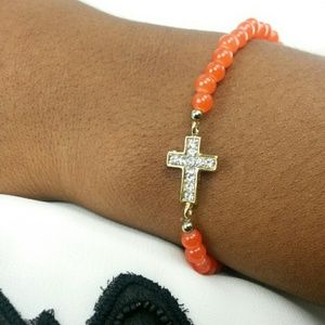 Orange Semi-Precious Stone Cross Bracelet