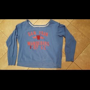 American Eagle blue sweatshirt with red writing