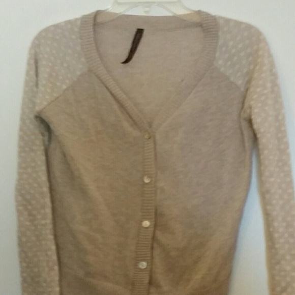 Beige cardigan with white polka dot sleeves