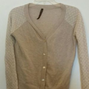 Beige cardigan with white polka dot sleeves