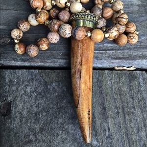 Tusk horn necklace/ jasper necklace