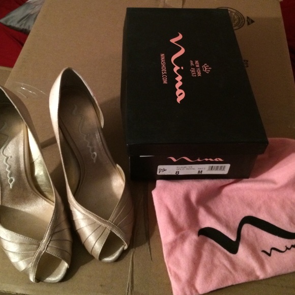 Dressy Gold Peep Toe Pump by Nina, Size 8