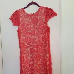 Coral lace shift dress