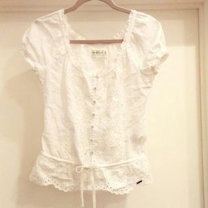 White Cap Sleeve Flower Embroidered Shirt
