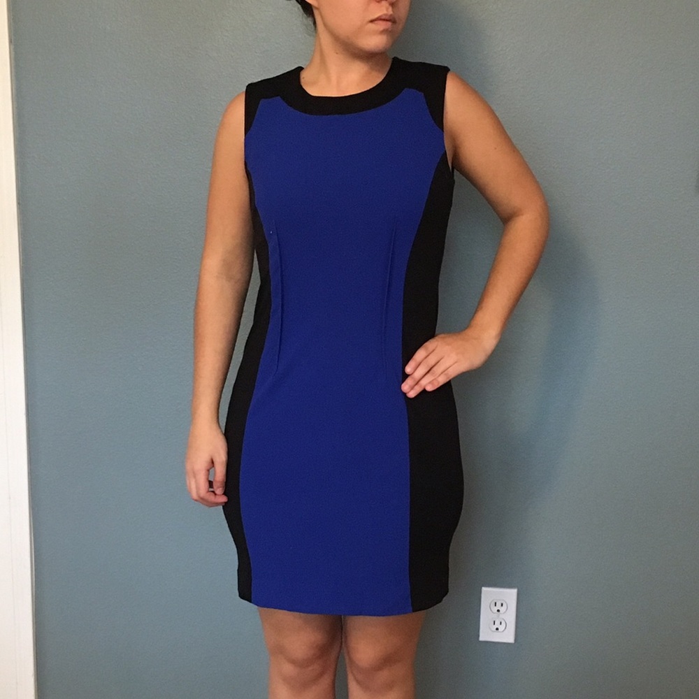 Calvin Klein black and blue sheath dress