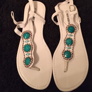 White/teal sandals. Size 7
