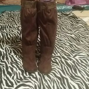 Suede winter high heel boots.