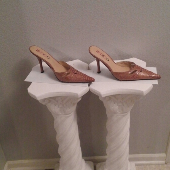 Brown snake skin mules